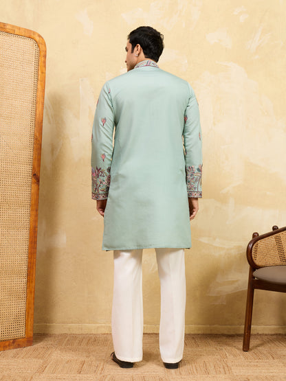 Pista Royale Heritage Embroidered Kurta Set with Regal Dupatta