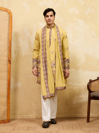 Sunlit Regal Mustard Embroidered Kurta Set with Heritage Dupatta