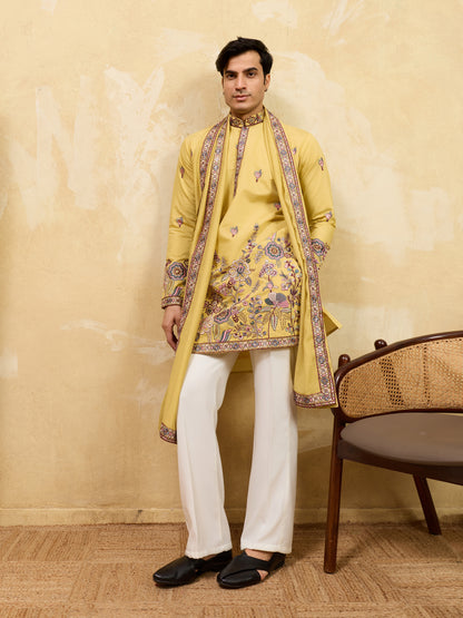 Sunlit Regal Mustard Embroidered Kurta Set with Heritage Dupatta