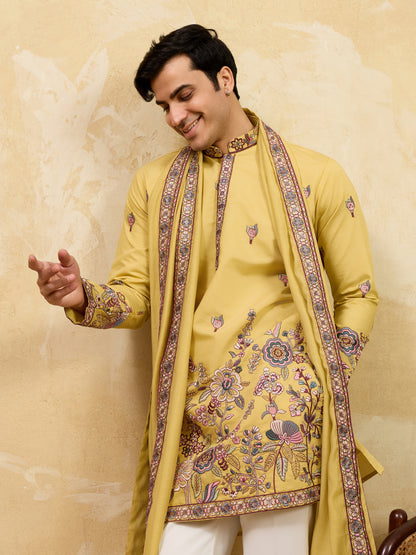 Sunlit Regal Mustard Embroidered Kurta Set with Heritage Dupatta
