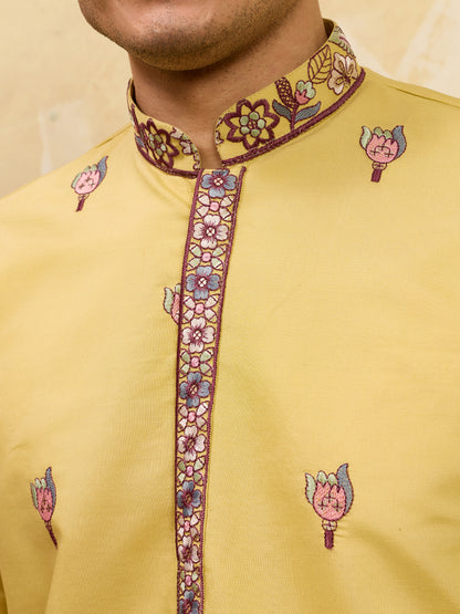 Sunlit Regal Mustard Embroidered Kurta Set with Heritage Dupatta