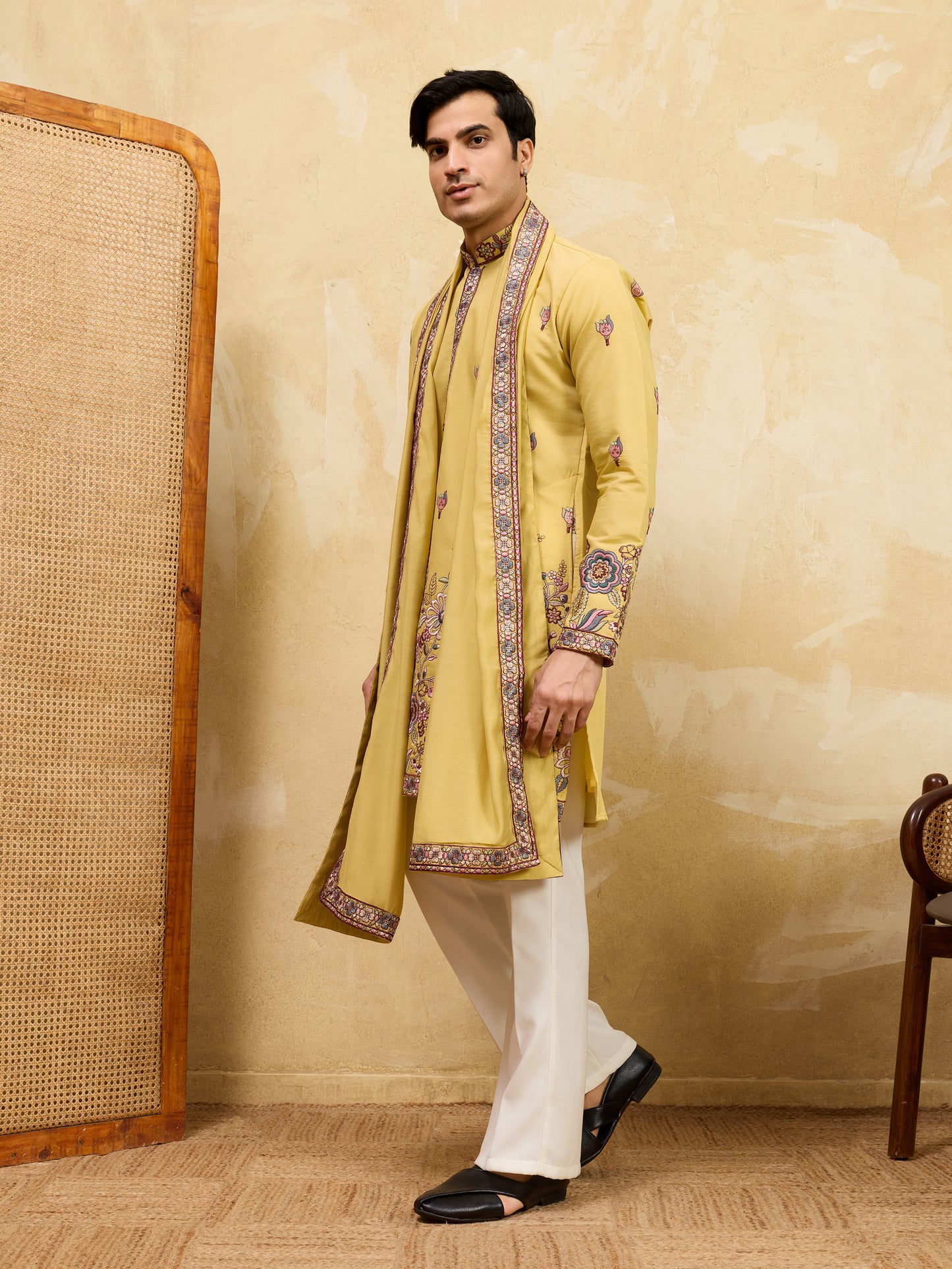 Sunlit Regal Mustard Embroidered Kurta Set with Heritage Dupatta