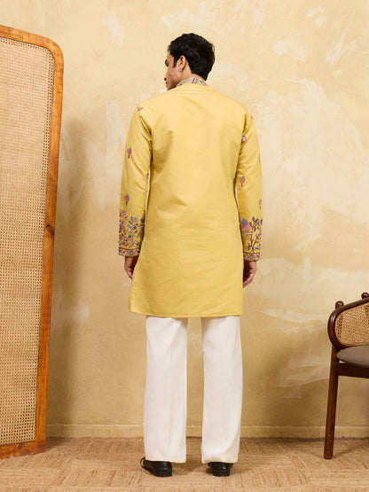 Sunlit Regal Mustard Embroidered Kurta Set with Heritage Dupatta