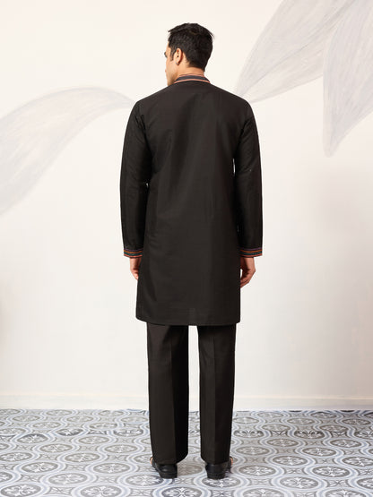 Black Luxury Kurta Set with Handcrafted Floral & Bird Embroidery