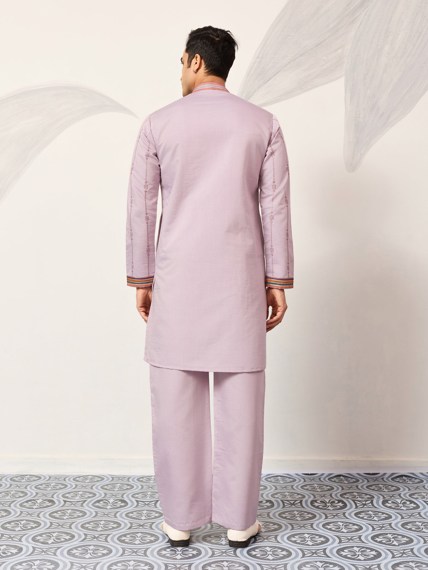 Lavender Luxury Kurta Set with Handcrafted Floral & Bird Embroidery