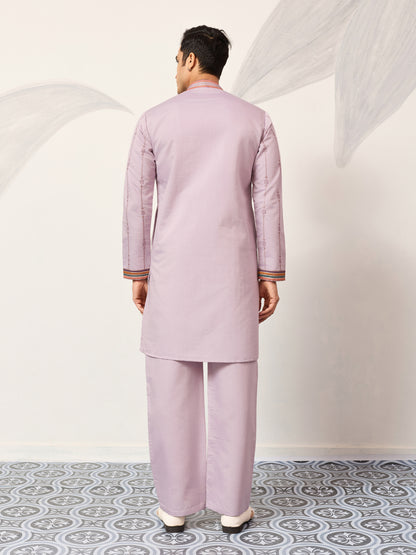 Lavender Luxury Kurta Set with Handcrafted Floral & Bird Embroidery