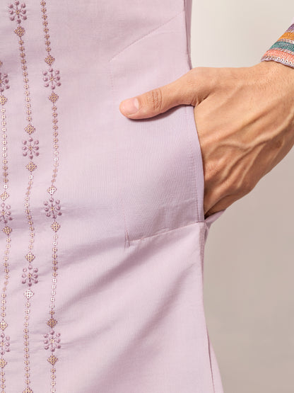 Lavender Luxury Kurta Set with Handcrafted Floral & Bird Embroidery