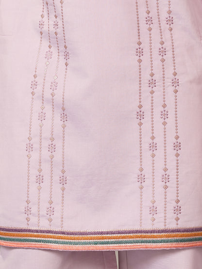 Lavender Luxury Kurta Set with Handcrafted Floral & Bird Embroidery