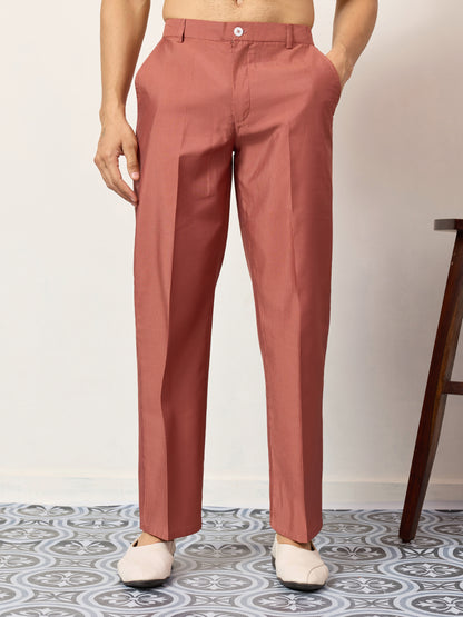 Rust Peach Embroidered Kurta Set with Signature Bird & Floral Motifs