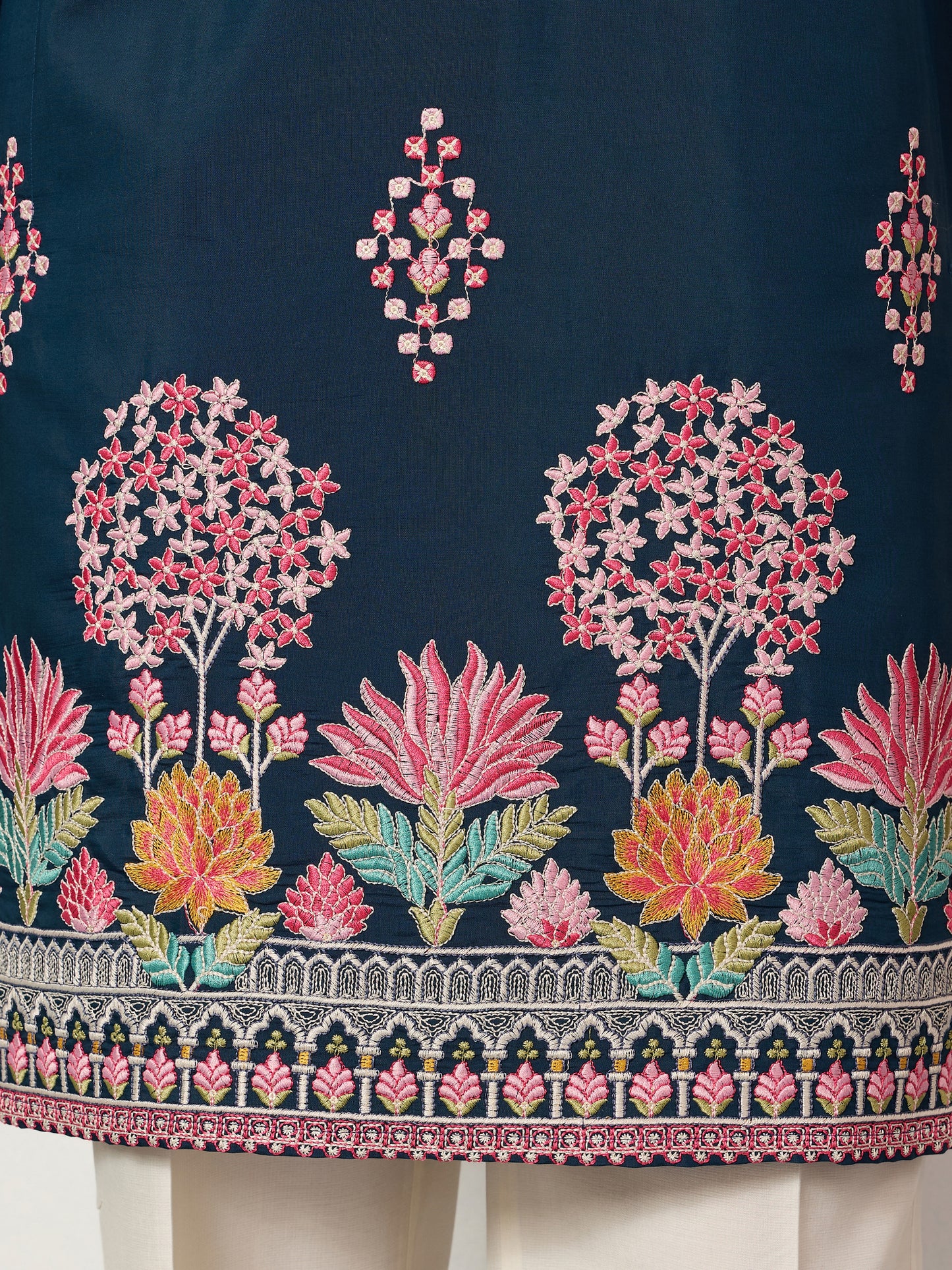 Royal Teal Blue Floral Embroidered Designer Kurta for Men