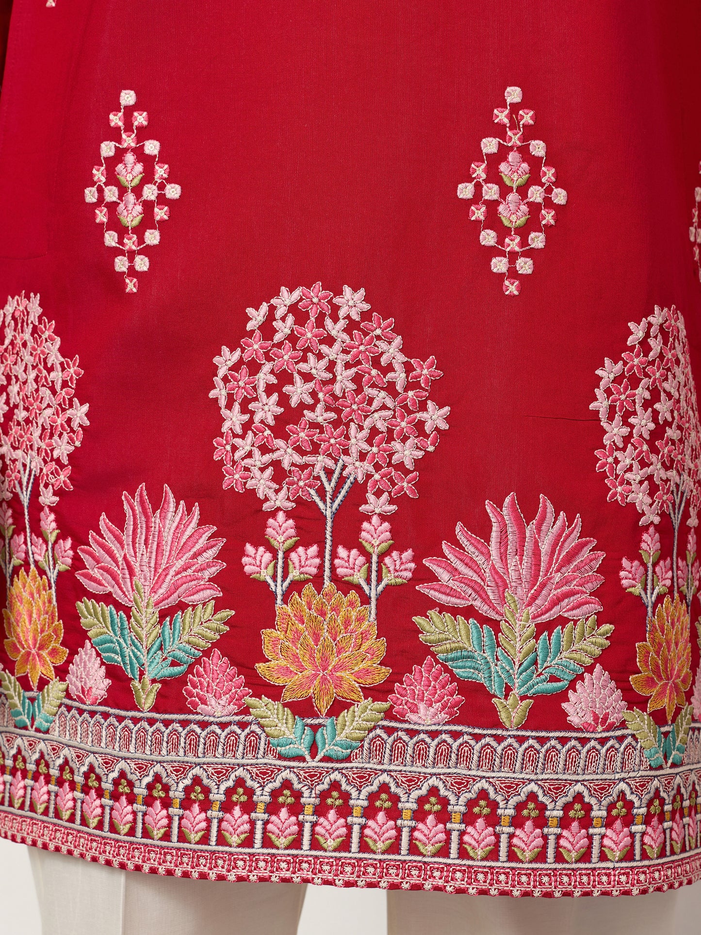 Royal Crimson Red Floral Embroidered Designer Kurta for Men