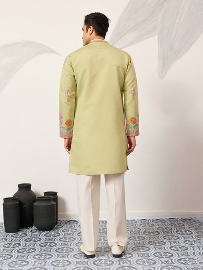 Royal Pista Bloom Embroidered Kurta for Men – Premium Festive Wear