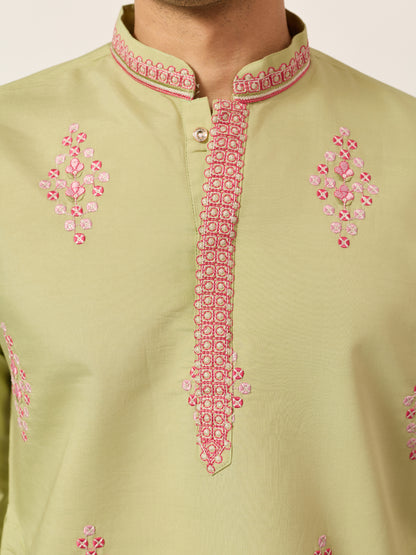 Royal Pista Bloom Embroidered Kurta for Men – Premium Festive Wear