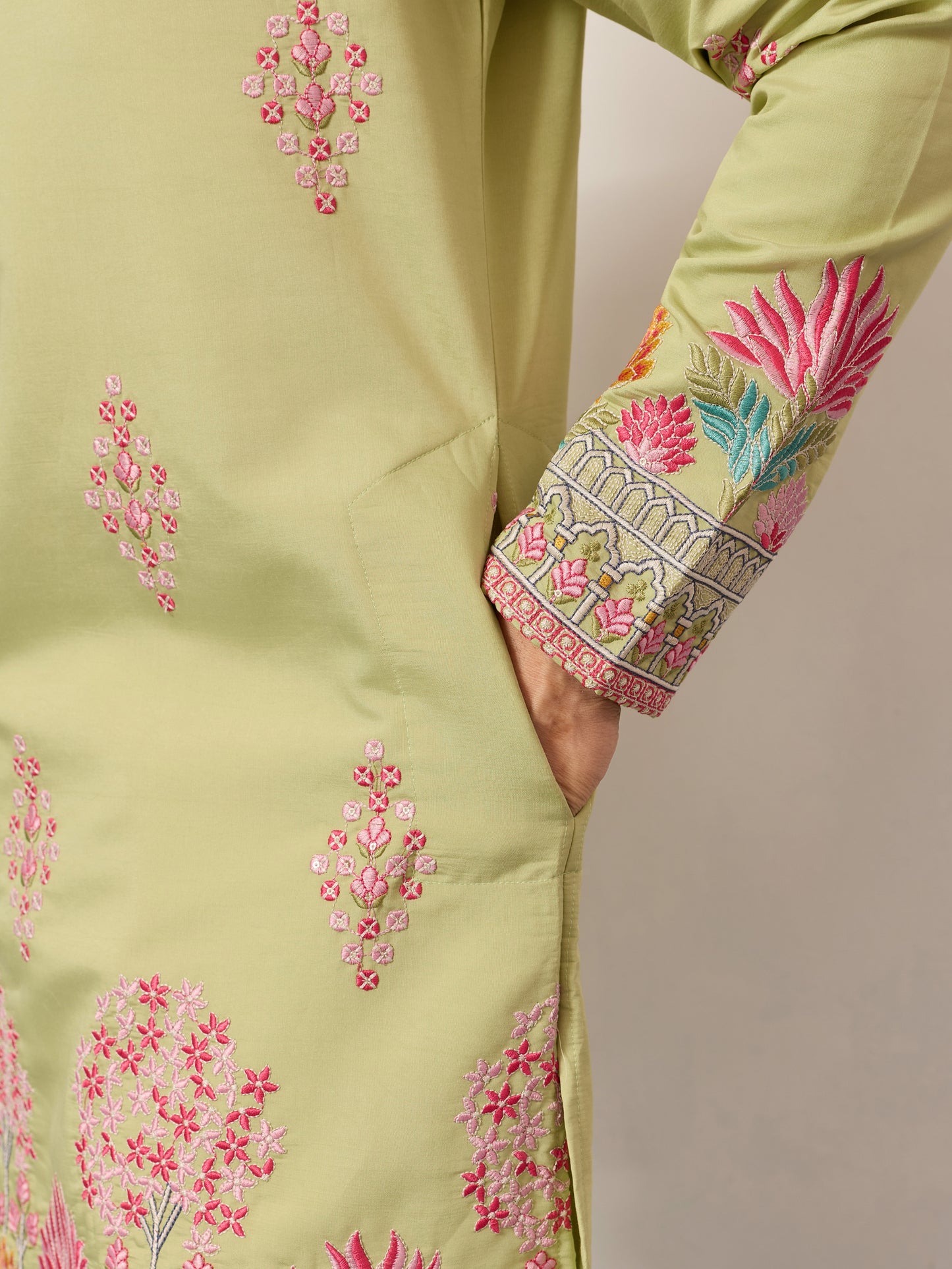 Royal Pista Bloom Embroidered Kurta for Men – Premium Festive Wear