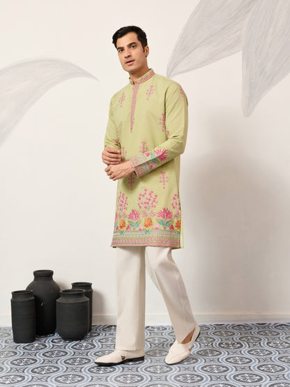 Royal Pista Bloom Embroidered Kurta for Men – Premium Festive Wear