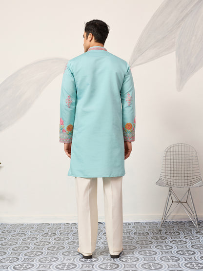 Sky Blue Royal Garden Embroidered Kurta for Men