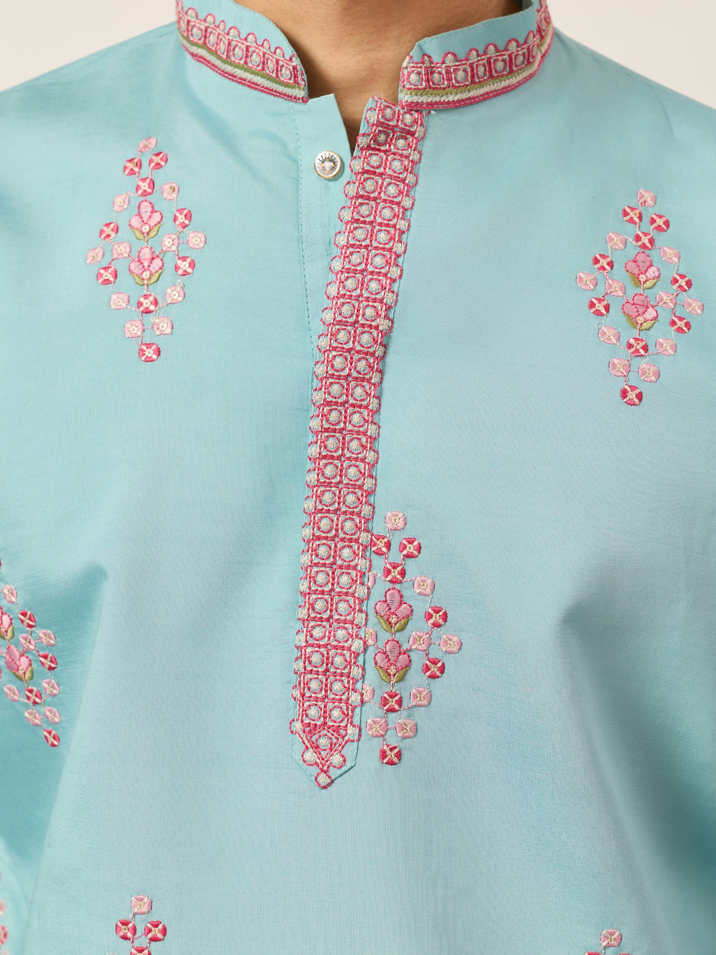 Sky Blue Royal Garden Embroidered Kurta for Men