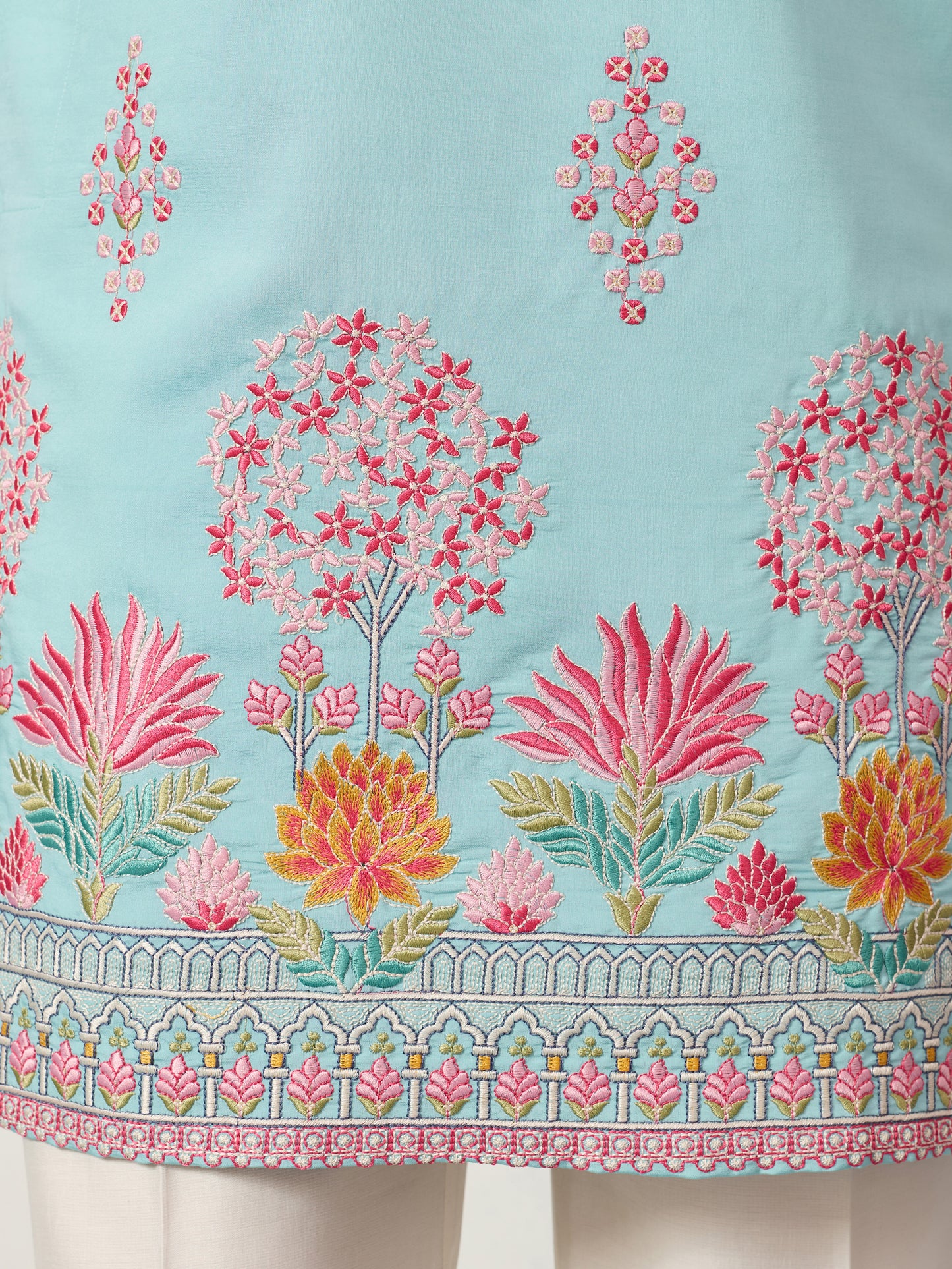 Sky Blue Royal Garden Embroidered Kurta for Men