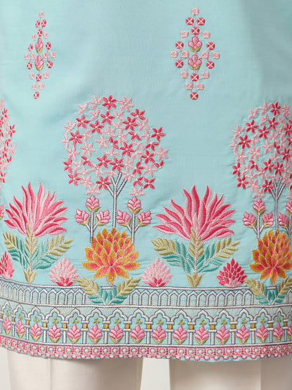 Sky Blue Royal Garden Embroidered Kurta for Men