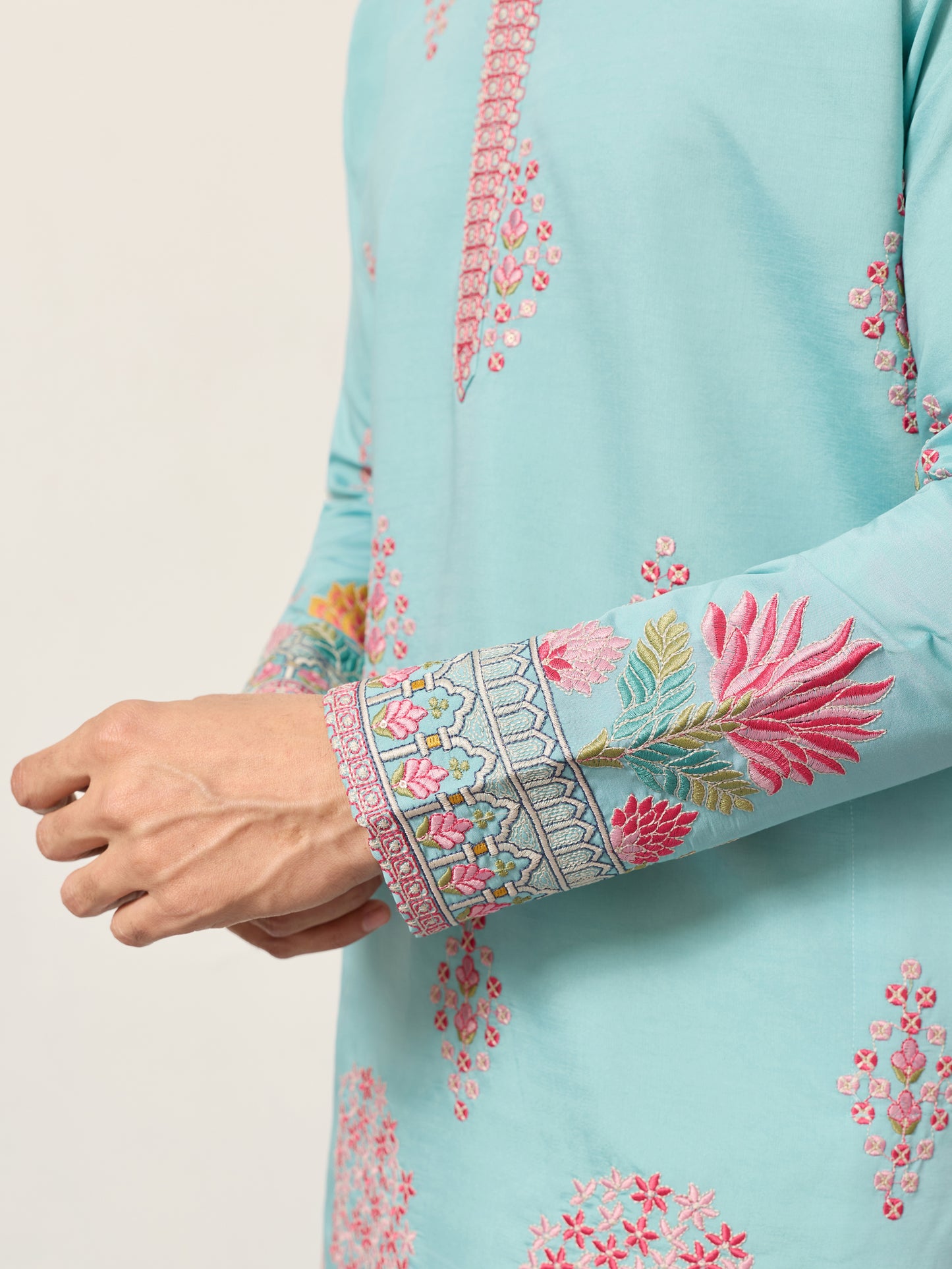 Sky Blue Royal Garden Embroidered Kurta for Men