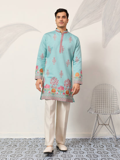 Sky Blue Royal Garden Embroidered Kurta for Men