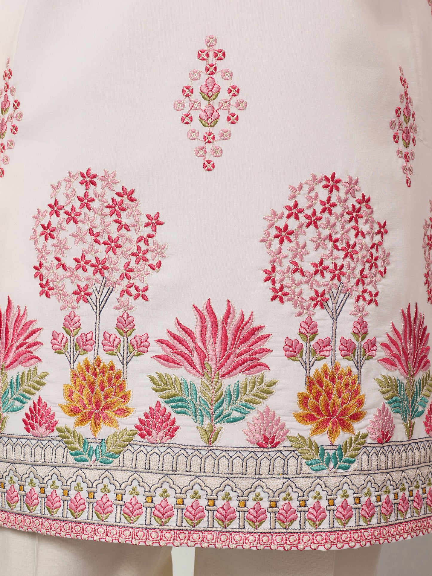 Pure White Royal Garden Embroidered Kurta for Men – Luxury Festive Designer Wear
