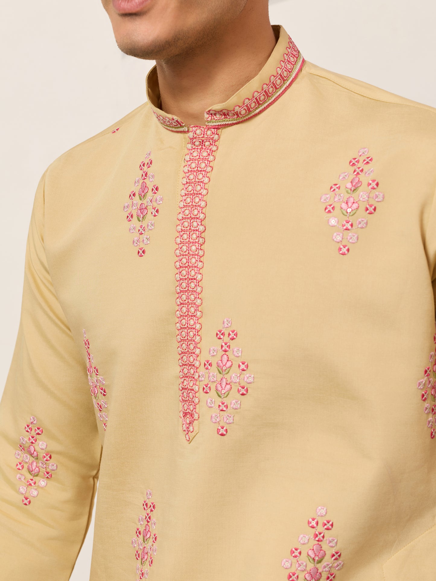 Royal Mustard Yellow Floral Embroidered Kurta for Men – Premium Festive Designer Wear