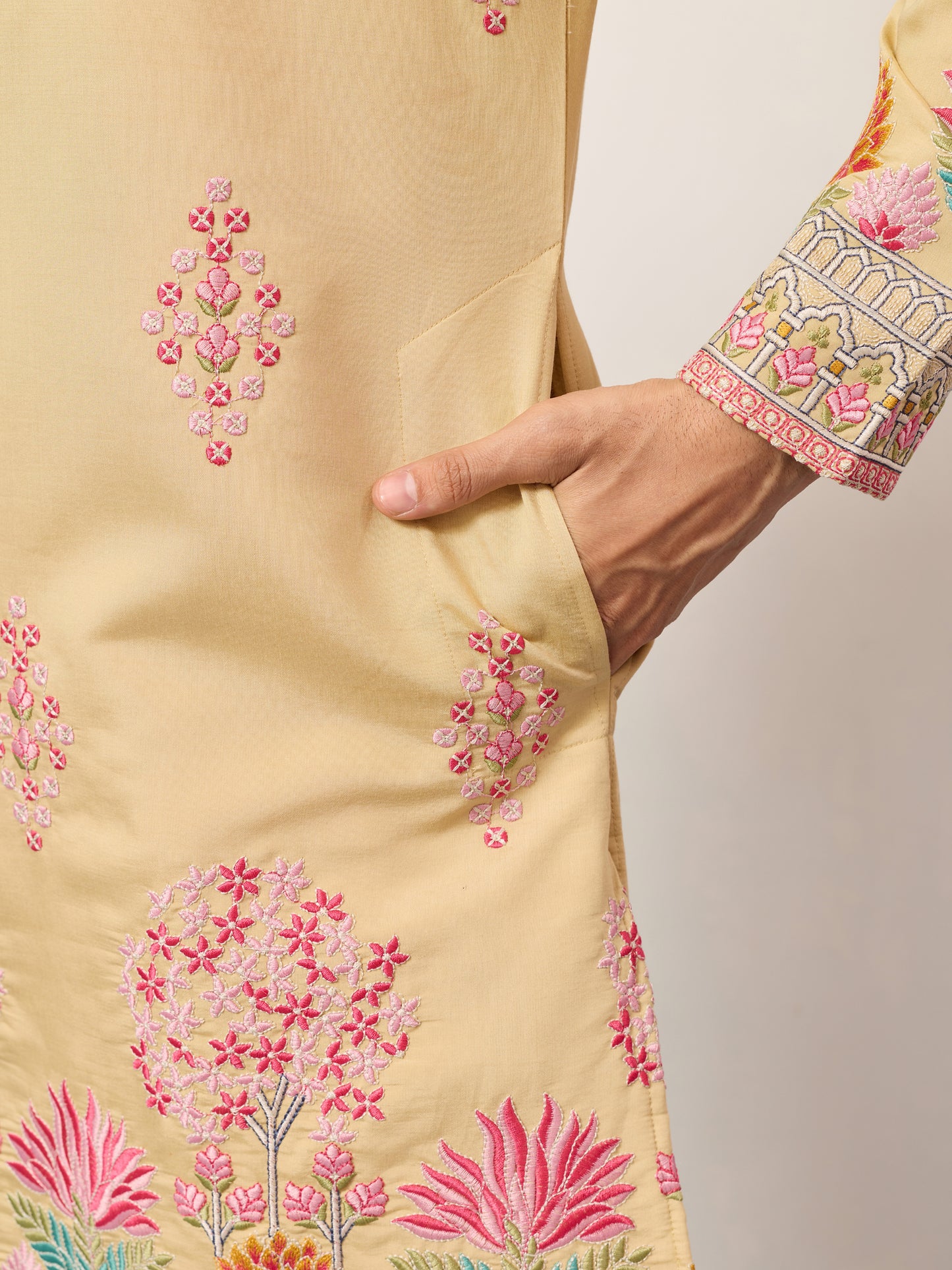 Royal Mustard Yellow Floral Embroidered Kurta for Men – Premium Festive Designer Wear