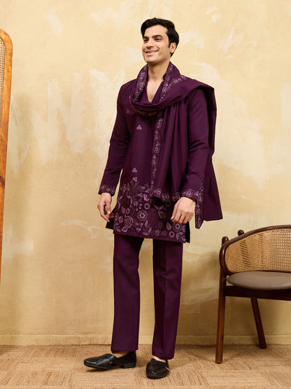 Regal Aubergine Embroidered Kurta Set with Statement Drape