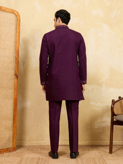 Regal Aubergine Embroidered Kurta Set with Statement Drape