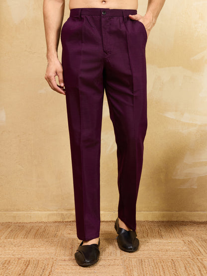 Regal Aubergine Embroidered Kurta Set with Statement Drape