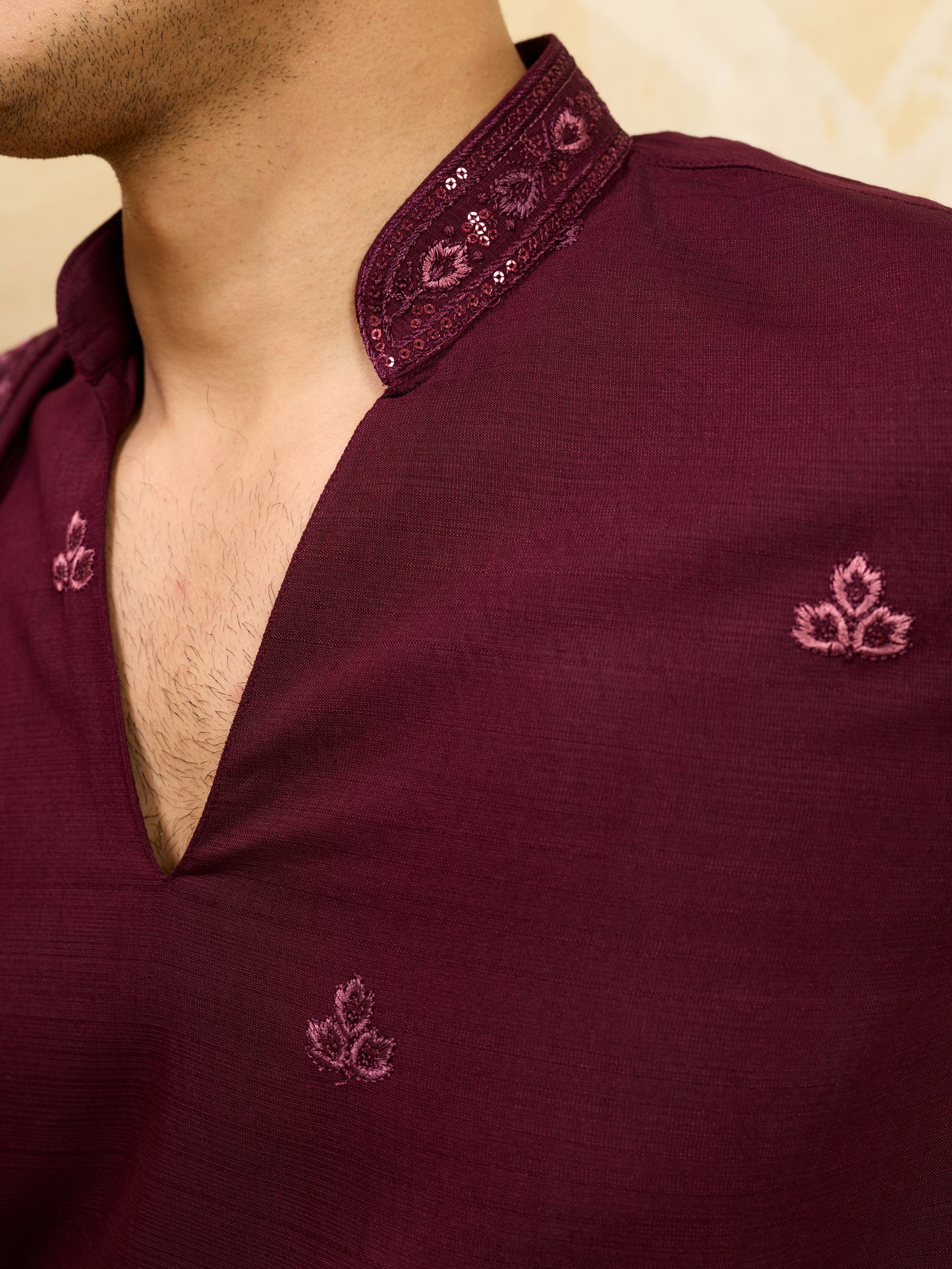 Midnight Garnet Embroidered Kurta Ensemble with Heritage Drape