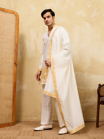 Ivory Gold Embroidered Kurta Set with Regal Dupatta
