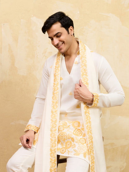 Ivory Gold Embroidered Kurta Set with Regal Dupatta