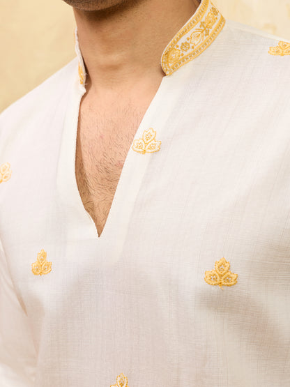 Ivory Gold Embroidered Kurta Set with Regal Dupatta