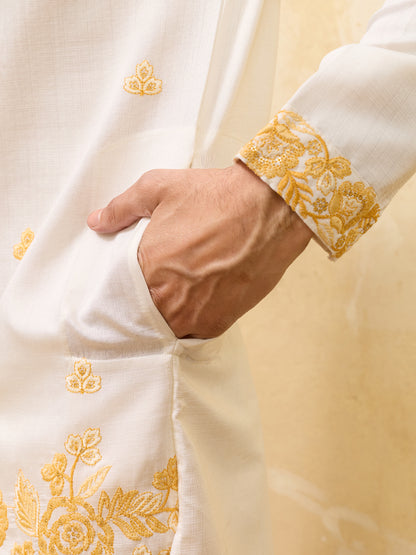 Ivory Gold Embroidered Kurta Set with Regal Dupatta