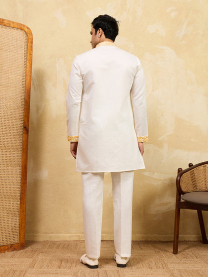 Ivory Gold Embroidered Kurta Set with Regal Dupatta