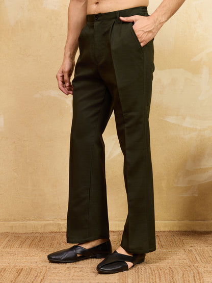 Midnight Olive Embroidered Kurta Set with Statement Stole