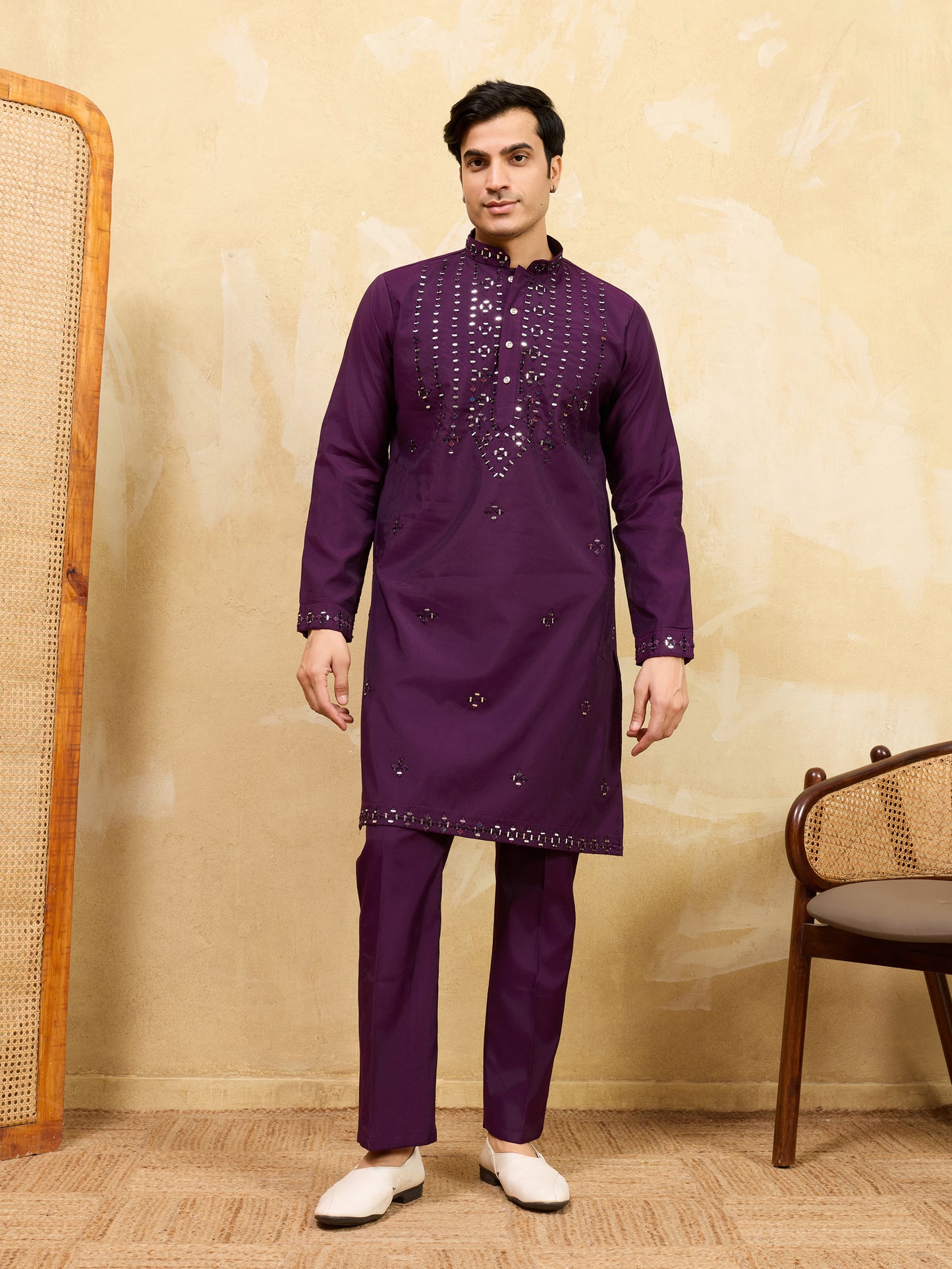 Royal Amethyst Mirror Work Kurta with Pant Set for Men