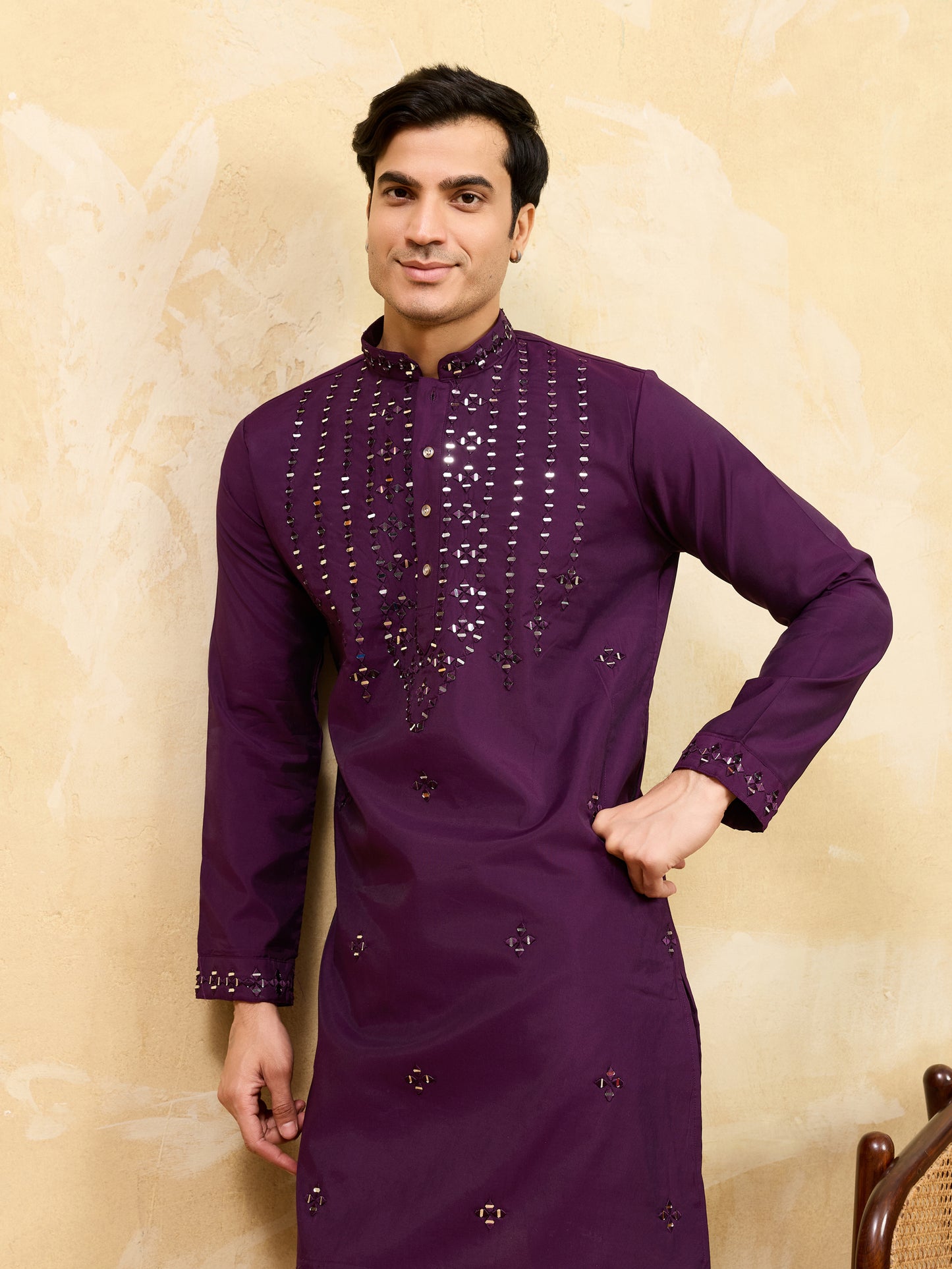 Royal Amethyst Mirror Work Kurta with Pant Set for Men