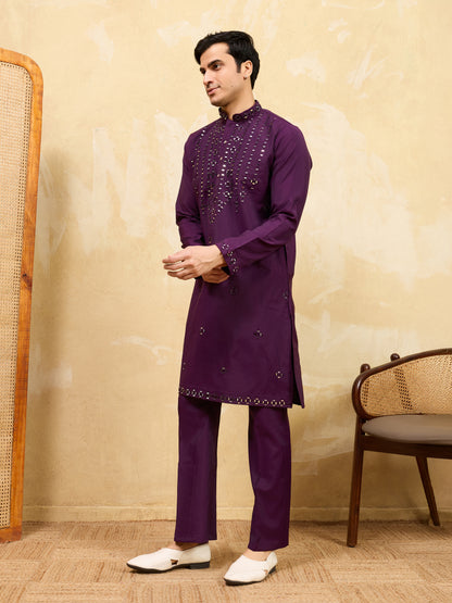 Royal Amethyst Mirror Work Kurta with Pant Set for Men