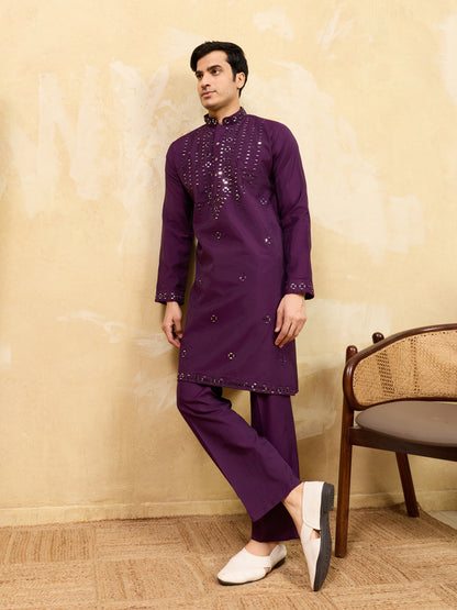 Royal Amethyst Mirror Work Kurta with Pant Set for Men
