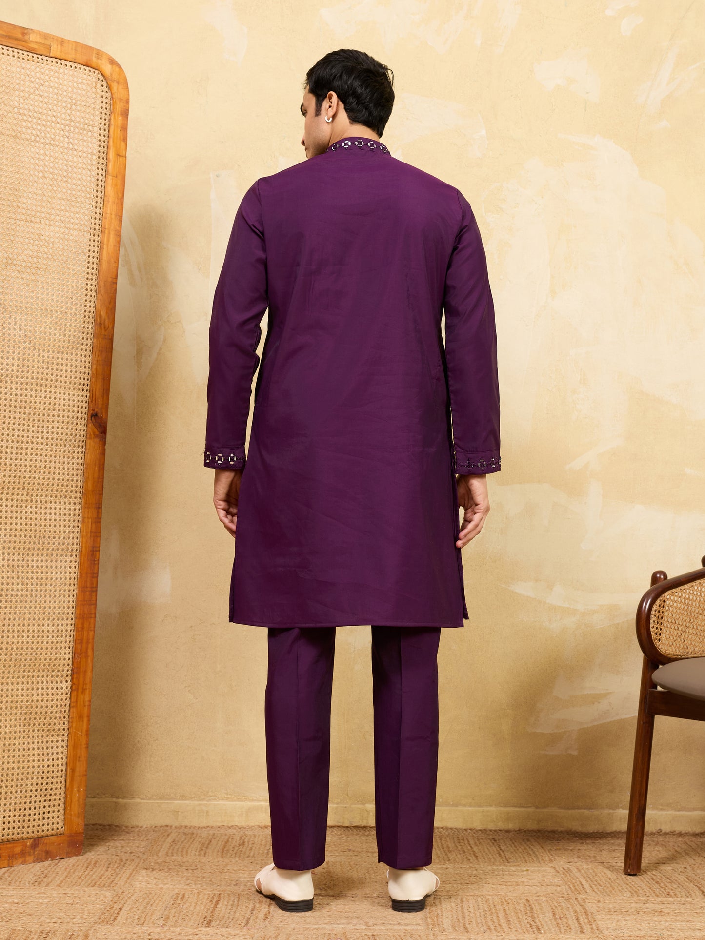 Royal Amethyst Mirror Work Kurta with Pant Set for Men
