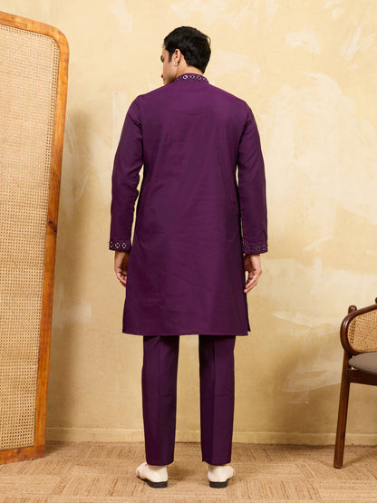 Royal Amethyst Mirror Work Kurta with Pant Set for Men