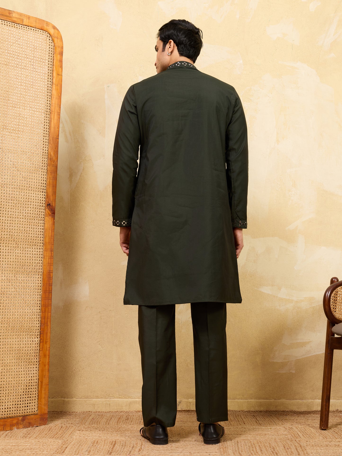 Royal Emerald Mirror Work Kurta with Pant Set for Men