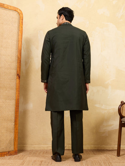 Royal Emerald Mirror Work Kurta with Pant Set for Men