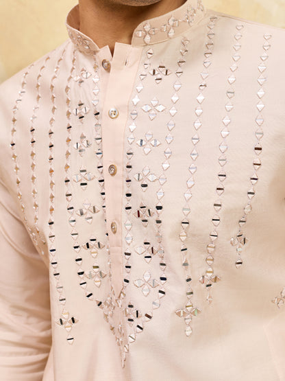Royal Beige Mirror Work Kurta with Pant Set for Men