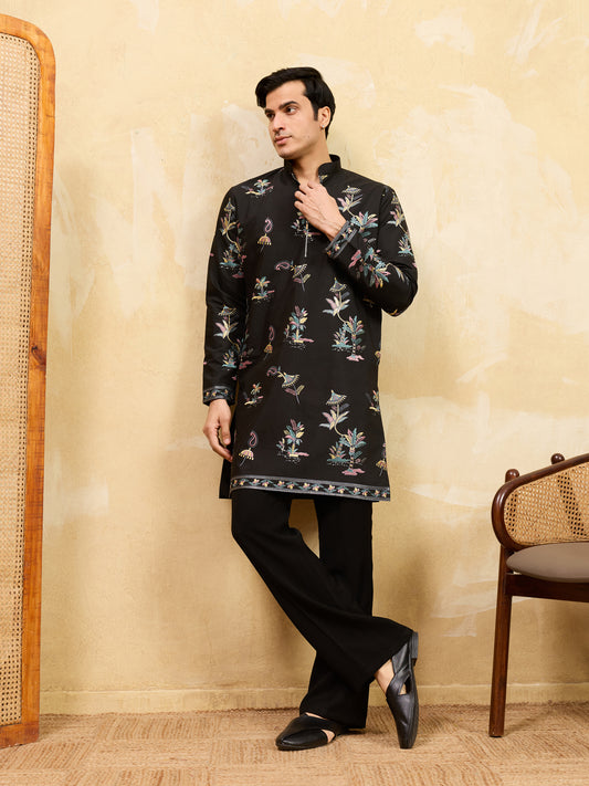 Royal Midnight Black Embroidered Designer Kurta for Men