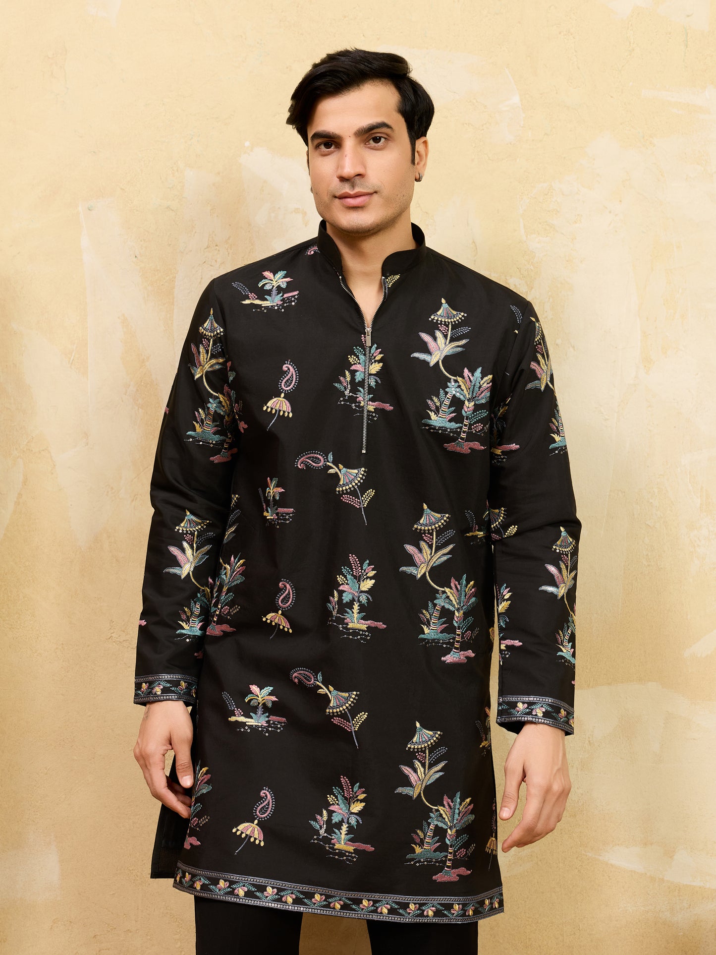 Royal Midnight Black Embroidered Designer Kurta for Men