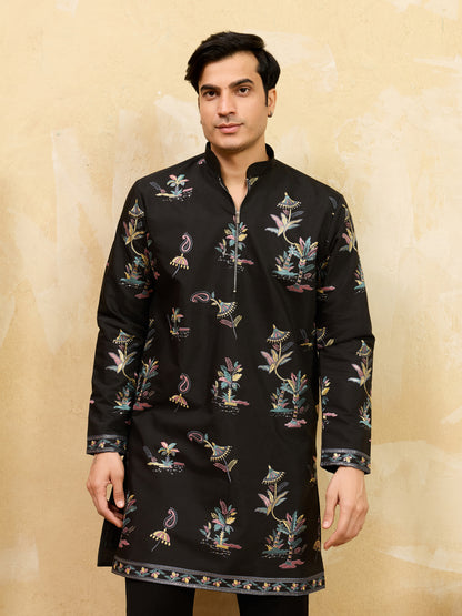 Royal Midnight Black Embroidered Designer Kurta for Men